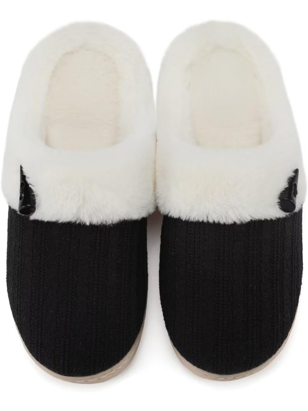 Women's Black Memory Foam Fuzzy Warm Plush Shoes Indoor Slip On Fluffy Slippers
